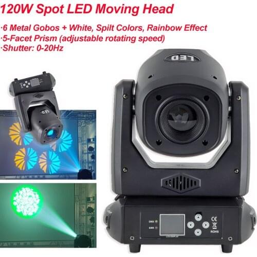 120W Spot LED Moving Head Light Fast Silent 5 Facet Prism Clear Rotating Gobo LED Moving Head Beam DJ Disco Party Stage Lights
