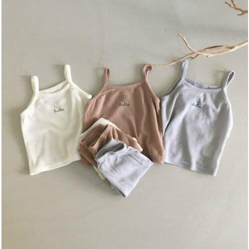 2021 Summer New Baby Clothes Set Cute Smiley Sleeveless Tops + Pants 2pcs Baby Girl Outfits Infant Boys Cotton Tracksuit Set