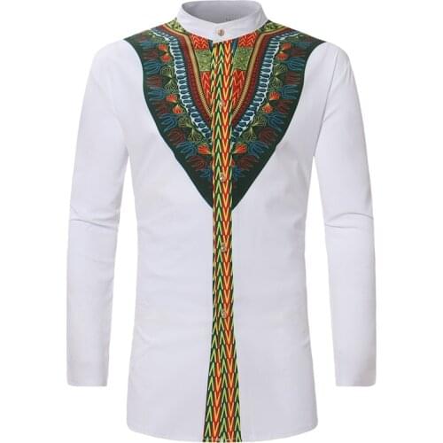 2019 Full traditional dress mens shirt African style front row buckle t-shirt Embroidery Design Style mens african clothings