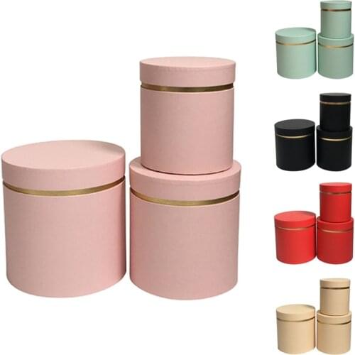 3Pcs/Set Round Gift Flower Box Wedding Party Decoration Solid Color Flowers Hug Bucket Flower Arrangement Packaging Materials