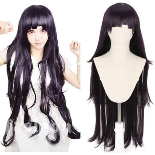 39'' 100cm Long Dark Purple Mikan Tsumik Cosplay Wig Anime Dangan Ronpa 2 Danganronpa Heat Resistant Hair Wigs + Wig Cap