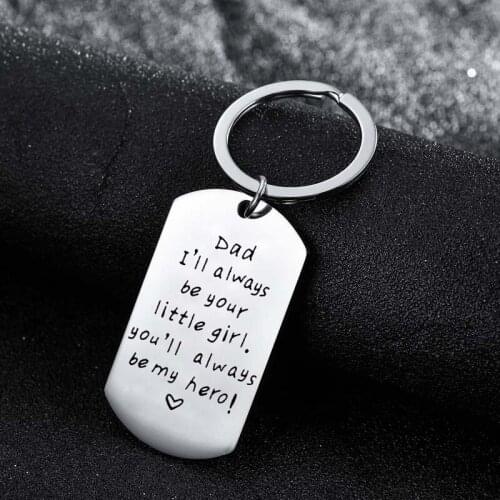 12PCs Dad I'll Always Be Your Little Girl You'll Always Be My Hero Keyrings Stainless Steel Dog Tag Keychains Dad Daddy Gift Hot