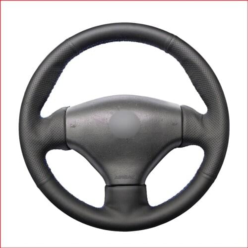 Black PU Artificial Leather Car Steering Wheel Cover for Peugeot 206 1998-2005 206 SW 2003-2005 206 CC 2004 2005 Accessories