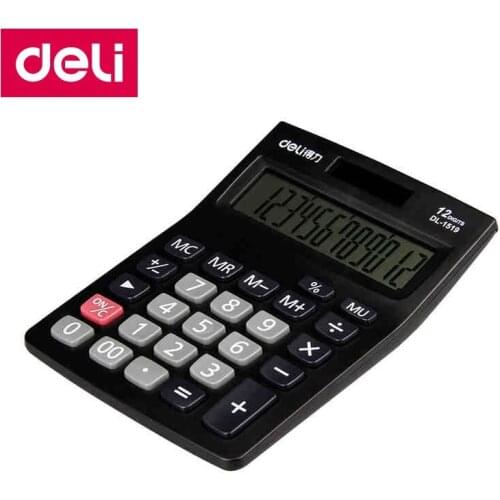 Deli 1519 office financial Electronic calculator 12 digit dual power calculator include AAA battery retail packing