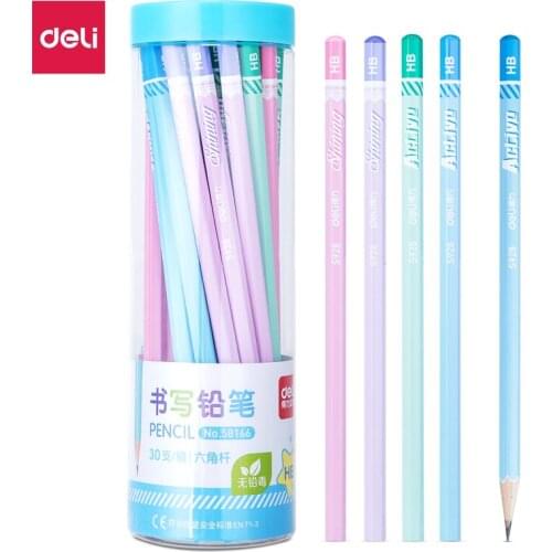 Deli 30pcs/barrels HB Student Pencil Drawing Wooden Children Writing Pencils Lapices De Colores for School Gift Kids 58166