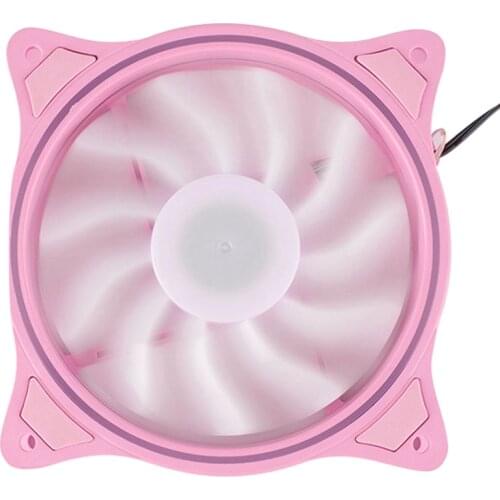 12Cm Cooling Fan Aperture Inside and Outside Light Pink LED Silent High Wind Volume Computer RGB Cooling Fan