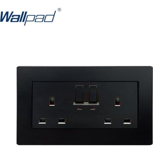Dual UK 3 Pin 13A Socket With On Off Switch LED Indicator Black Wallpad Luxury Wall Power Electrical Outlet Sockets PC Panel