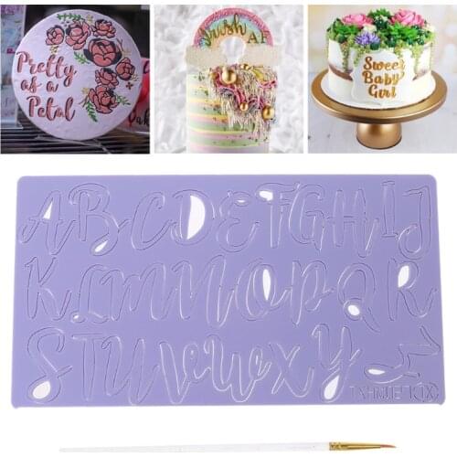 Cake Tool Acrylic Uppercase Alphabet Letter Embossed Cutter Mold Cookie Cutter Stamp with Brush Fondant Cake Decorating Tools