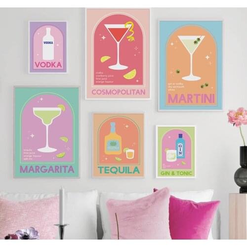 Gin Vodka Champagne Tequila Lemon Cocktail Wall Art Canvas Painting Nordic Posters And Prints Wall Pictures For Bar Room Decor