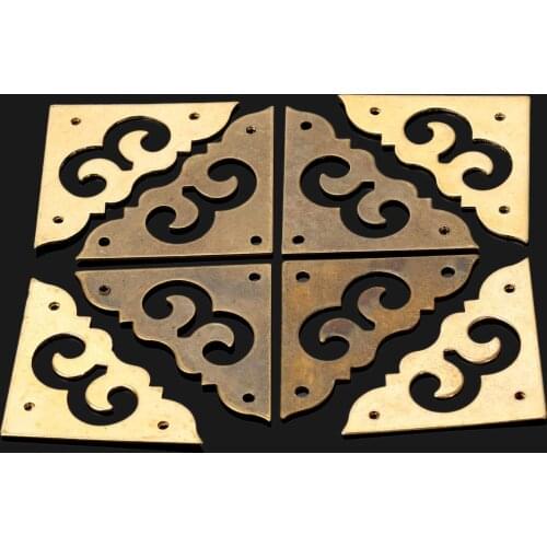 4Pcs Chinese Corner Brackets Protectors Cover Furniture Hardware Pure Brass Cabinet Trunk Jewelry Chest Box Furniture Decorative