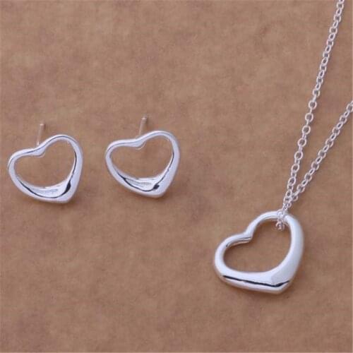 New AT067 high quality silver color jewelry fashion noble women classic heart necklace earring Jewelry Sets free shipping