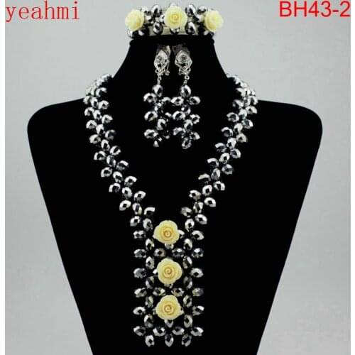 African beads jewelry set Nigerian Wedding jewelry sets single layer seed bead crystal bead necklace earring bracelet set BH43-1