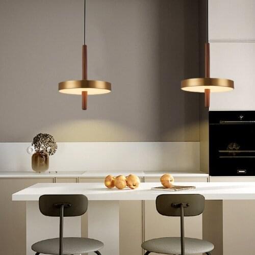 All copper chandelier Nordic simple modern restaurant light bar black walnut creative personality light luxury bedroom lamp