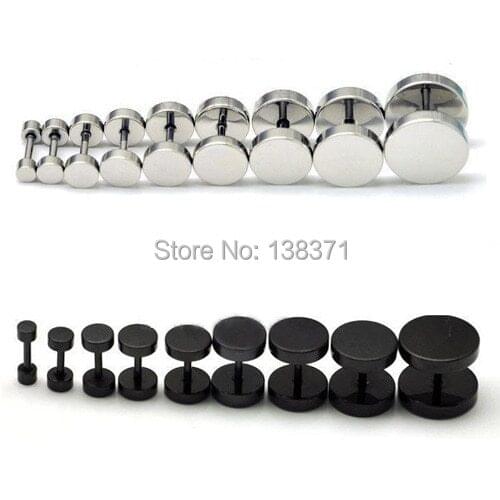 3 4 5 6 7 8 9 10 12 14MM width Round titanium steel hip-hop rock dumbbell Men earrings 10 style for choose free shipping