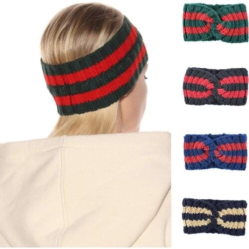 2021 New Womens Stripe Knitted Headbands Crochet Ear Warmer Hairbands Lady Headwrap Wide stretchy Hair Band Accessories