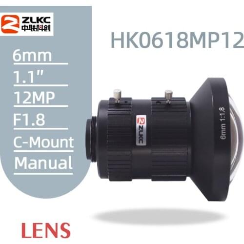 FA LENS 12MP C Mount 6mm 1.1" Machine Vision lens fixed focal length Industrial camera Manual Iris for Positioning or measuring