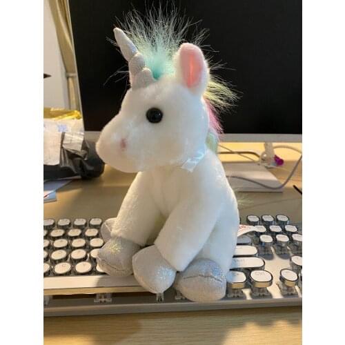 Plush Animal Toys 15cm White Unicorn With Rainbow Tail Doll