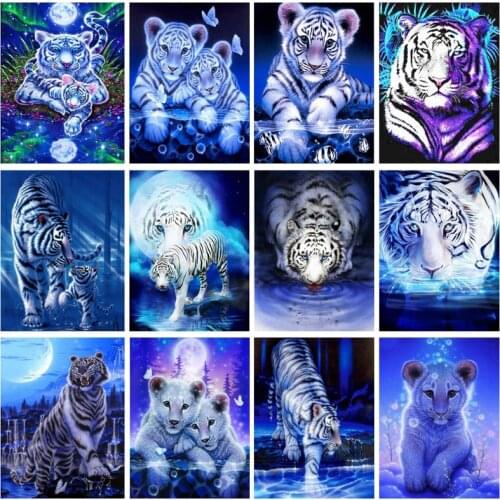 Full Square Round Diamond Painting Tiger Animal Diamond Embroidery Cross Stitch Mosaic Rhinestone Pictures Home Decor