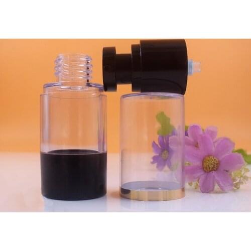 10pcs Empty Airless Bottle Plastic Travel Bottles Black Flat Pump Sample Lotion Packgaing Container Gold Edge 15ml 30ml 50ml