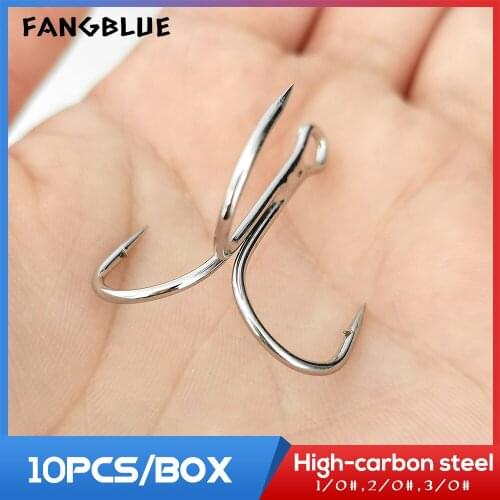 10Pcs 1/0# 2/0# 3/0# Fishing Treble Hook Carp Fishing Accessories Trout Fishing Tackle High Carbon Steel Barbed Sharp Hooks