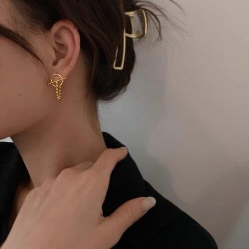 Real 18K Yellow Gold geometry OT Chain Round Beads Hoop Earrings Gifted For Women Wedding Party Au750 Trendy Advanced Party