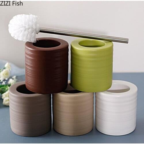 Stainless Steel Toilet Brush Ceramic Toilet Set Brush Accessories Lavotory Clean Ceramic Cup Stainless Steel Toilet Brushs