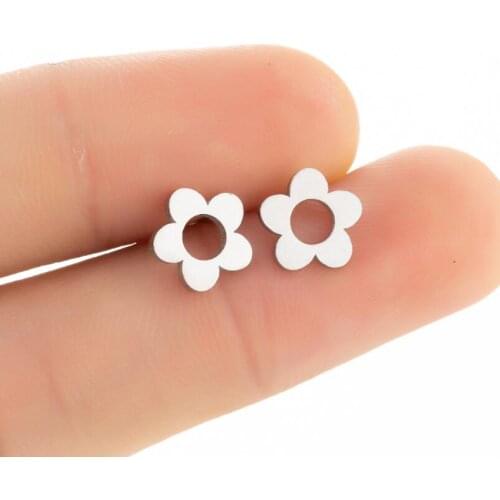 Shuangshuo Simple Fashion Lovley Flower Stud Earrings Stainless Steel Geometric Earrings for Women Plant Jewelry Crazy Studs