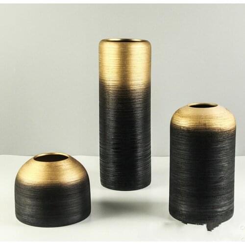 Modern black gold ceramic vase flower Nordic Style Ceramic Vase Ornaments Flower Dried Flower Vase Decoration Desktop Decor