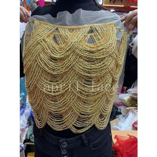 Ss011# 2pcs one lot 50*40 mesh beads neck collar ornaments fringe tassel for bridal gown wedding/dress decoration