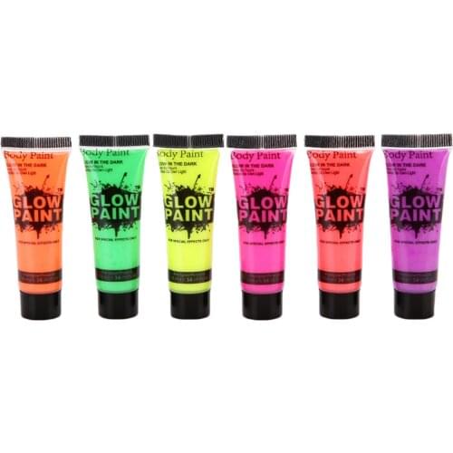 6 Colors UV Glow Neon Blacklight Fluorescent Face Body Fabric Paints For Kids Children Adults Halloween Costume Makeup Party