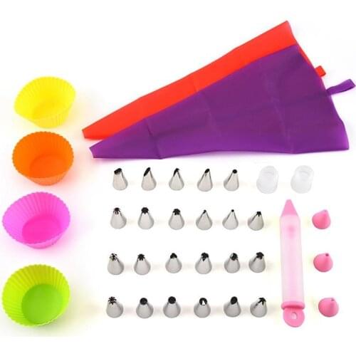 Cake Decorating Tools Kit Silicone Icing Piping Bags Piping Nozzles Kit Pastry Cupcakes Paper Cakes Cookies Baking Accessories