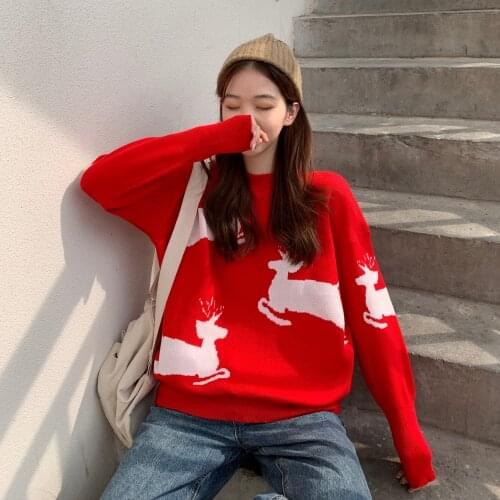 Ugly sweater christmas women kersttrui womens sweaters korean 2019 red winter women sweaters knitted sweater oversized warm girl