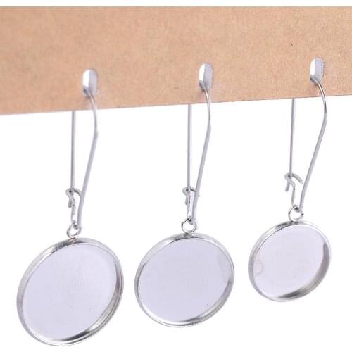 Reidgaller 20pcs Stainless Steel Ear Wire Hooks Findings Fit 12mm 14mm 16mm 18mm 20mm Cabochon Earring Base Setting Blank Trays