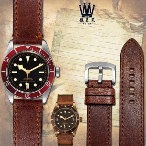 High quality genuine leather watchband for Tudor M79250BM-0005 fossil Male 22mm leather Starps Bracelet