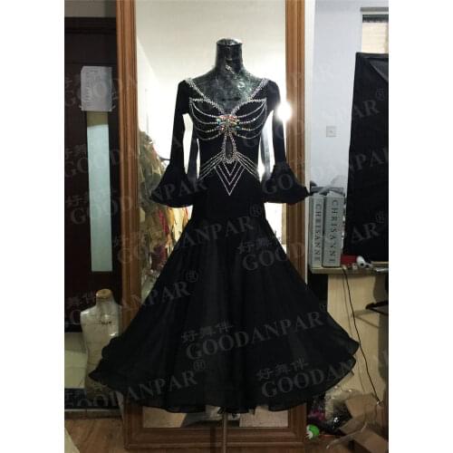 GOODANPAR Ballroom Skirt Long Sleeves Dance Wear Ballroom Women Delicate Stones Waltz Flamenco Tango Standard Dance Dresses