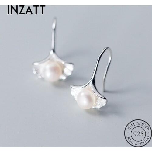 INZATT Real 925 Sterling Silver Leaves pearl Hoop Earrings For Fashion Women Fine Jewelry Minimalist Ins Hot Accessorie Gift