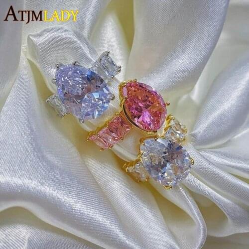 2020 tear drop pink pinky cz ring for girl women baguette cz engagement band luxury iced out bling finger rings jewelry