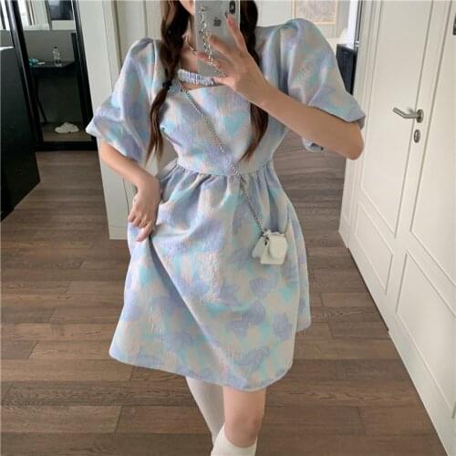 Zomer jurkjes dames 2021 Korean style loose sweet girl puffy dress puff sleeve super fairy dresses jurk dames