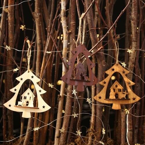 1pcs New Christmas Decorations DIY Wooden Tree Pendant Creative Hollow Christmas Tree Pendant Ornaments Party Decoration Gift