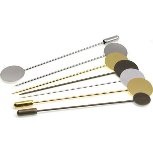 10pcs 70mm Long Brooch Pin Base 10 15mm Round Flat Blanks Brooches Setting For DIY Jewelry Women Lapel Dress Decor Accessories