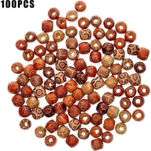 100pcs Painted Wooden Beads Spacer Round Big Hole Beads For Jewelry Making Fit Charm Bracelet DIY Findings 9*10/16*17mm
