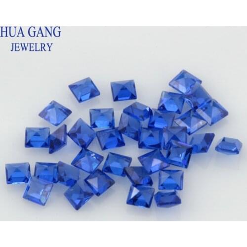 113# Blue Square Shape Princess Cut Synthetic Spinel Stone For Jewelry Size 2x2mm~10x10mm