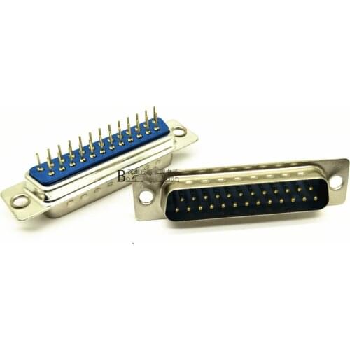 200pcs Gold plated DB25 DP25 2Rows Blue Parallel Port D Sub Male/Female 25 Way PCB 180 Degree Connector Socket Plug VGA Adapter