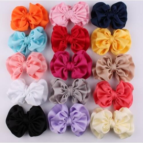 2017 15colors Satin chiffon double layers bow bowknot without clip 20pcs/lot for children hair ornaments free shipping