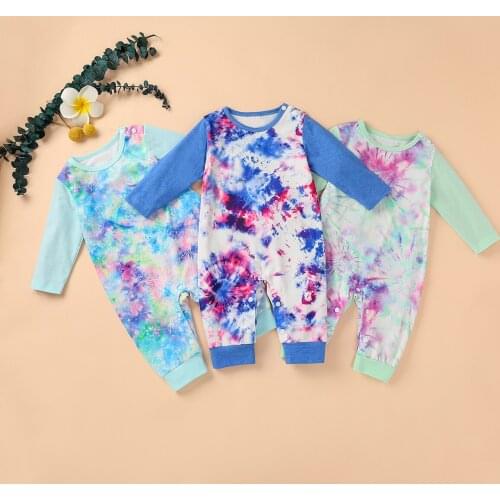 2020 Baby Spring Autumn Clothing Newborn Infant Baby Boy Girls Cotton Tie Dye Romper Jumpsuit Solid Clothes Soft Outfits