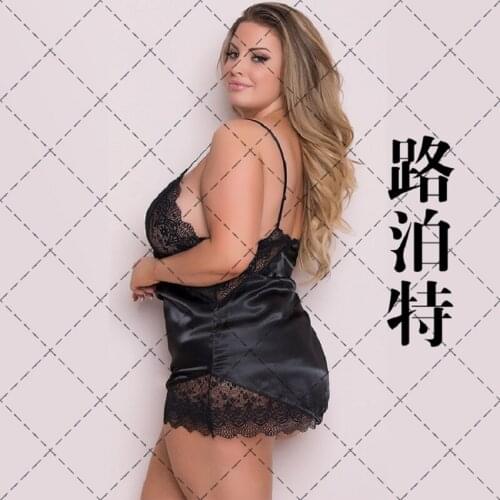 2020 large full size goddess nightdress Lace Sexy deep v-tinted Satin appeal passion temptation comfortable underwear