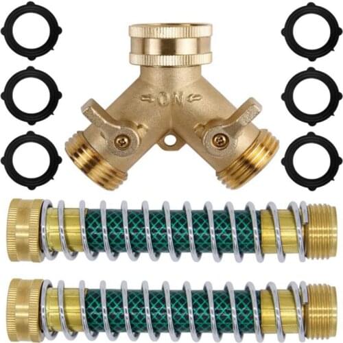3/4Inch 2-Way Hose Distributor,2-Way Garden Hose Connector,with 2 Garden Hose Coil Spring Protectors & 6 Rubber Washers