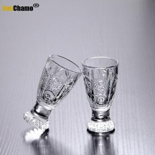 6Pcs Creative Engraved Shot Glasses Lead-free Wine Glass Mini Glass Cups for Liqueur Tequila Home Bar Party Drinkware 40ml Gifts