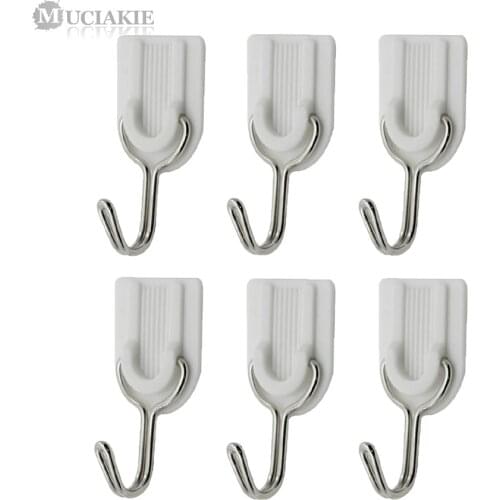 6PCS Brand New Strong Adhesive Hook Wall Door Sticky Hanger White Holder Self Adhesive Sticky Hooks Hanger Kitchen Bathroom