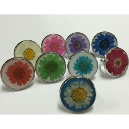 FREE SHIPPING 9 PCS High Quality Real Mix Colorful Dried Flower Smart Ring Pressed Jewellery